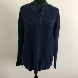 Aerie Women's‎ Button-Up Henley Knit Sweater Medium Navy Blue 100% Cotton NWT